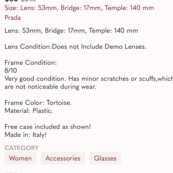 Prada VPR10R eyeglasses frames; no lenses no case - Picture 7 of 7